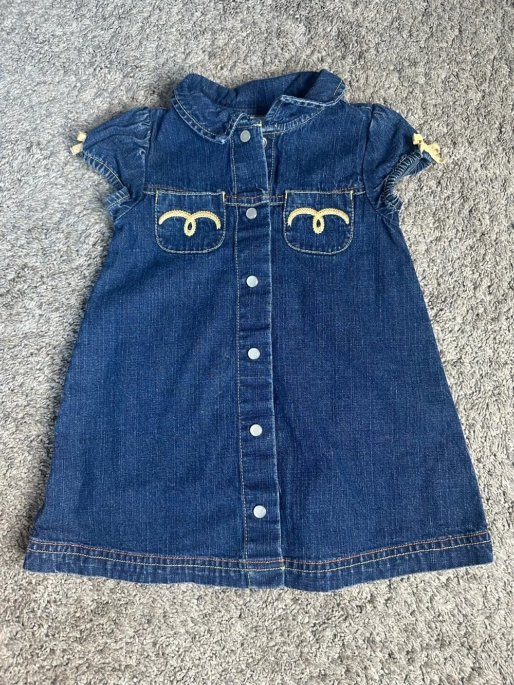 Gymboree Vintage 2006 Denim Button-Front Dress 18-24 mo Jean Yellow bows western